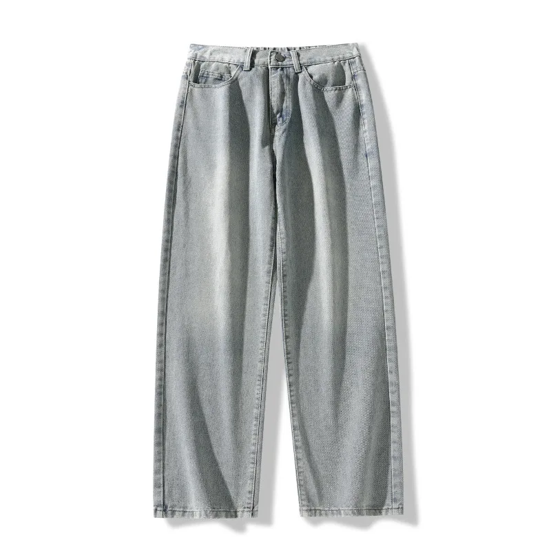 Celana Jeans Pria Model Lurus Longgar Gaya Hong Kong Trendi Serbaguna Musim Gugur Diskon Besar Kasual