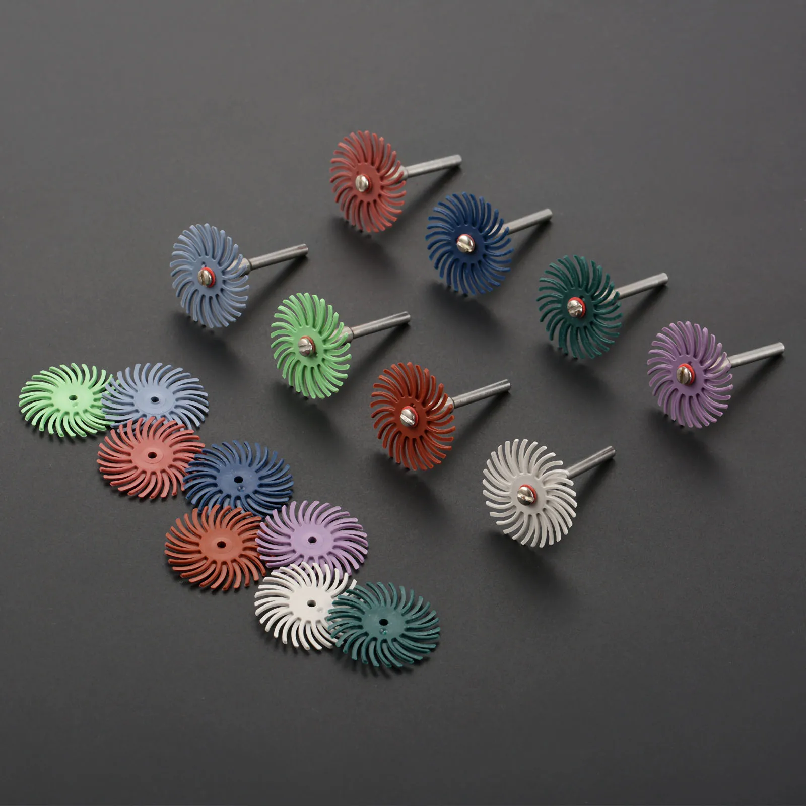 12ชิ้น/เซ็ต Radial Bristle Disc รายละเอียดขัดแปรง W/1.38นิ้วขัด Mandrel สำหรับโรตารี่เครื่องมือทำความสะอาดขัด Buffing ล้อ