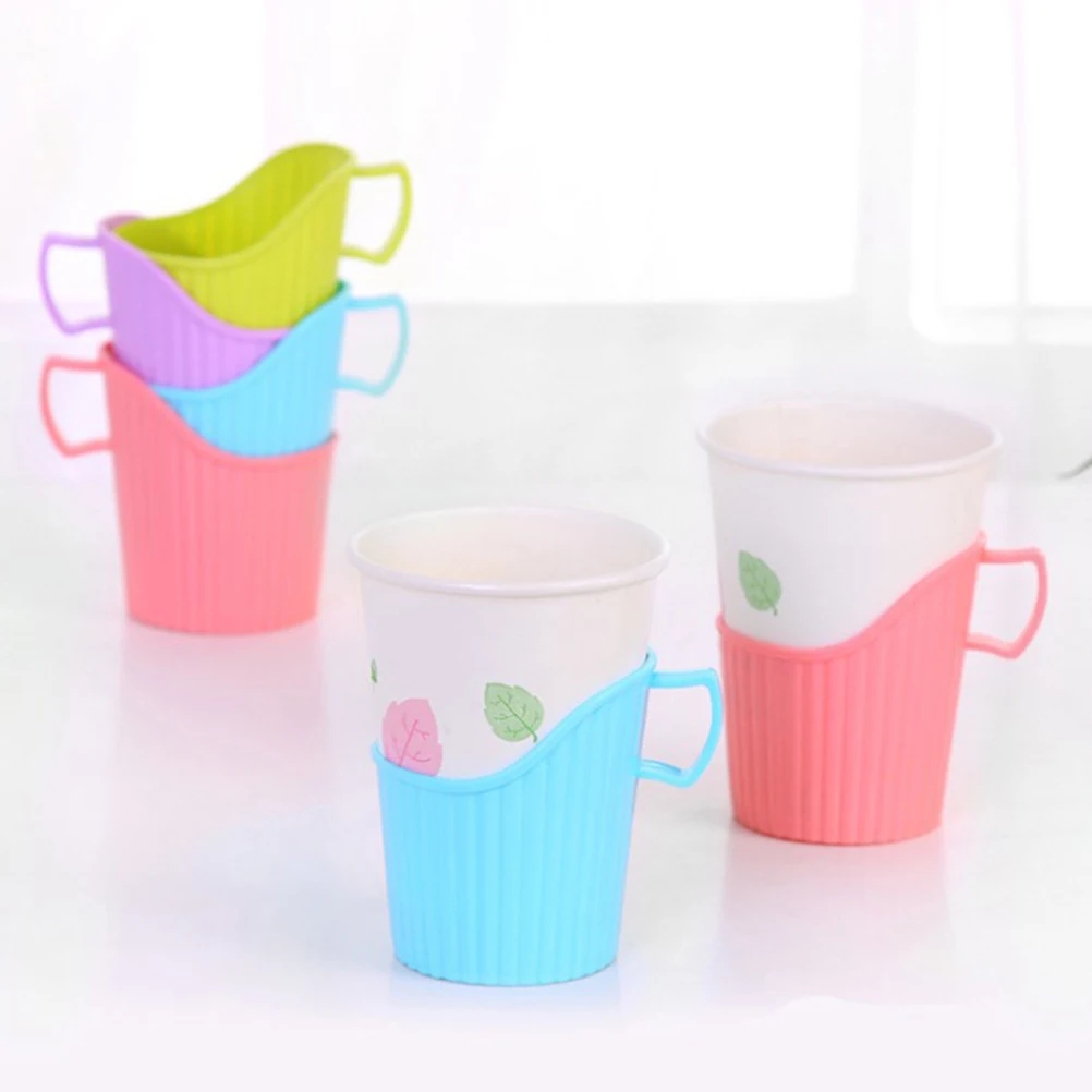 

10pcs Disposable Paper Cup Holder Anti-scalding Insulated Cup Holder Cup Cover Insulation and Anti-scalding Cup Case(Random