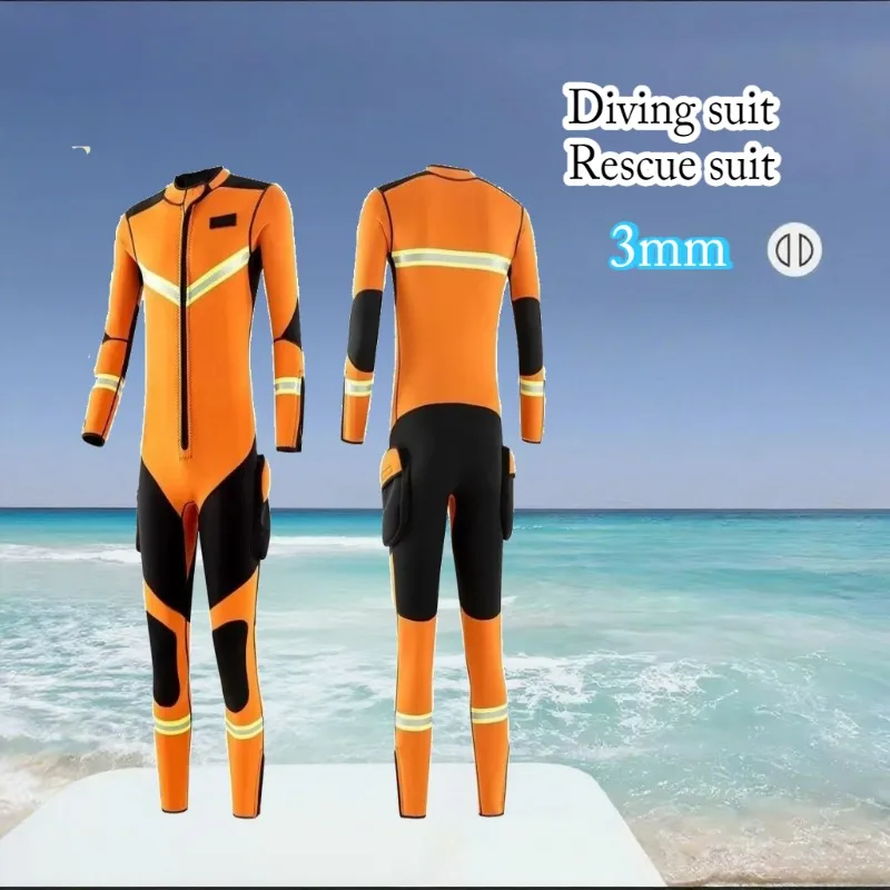 

3mm One - Piece Men's Wetsuit Fire & Water Rescue, Warm Winter Life Jacket for Flood Relief & Diving