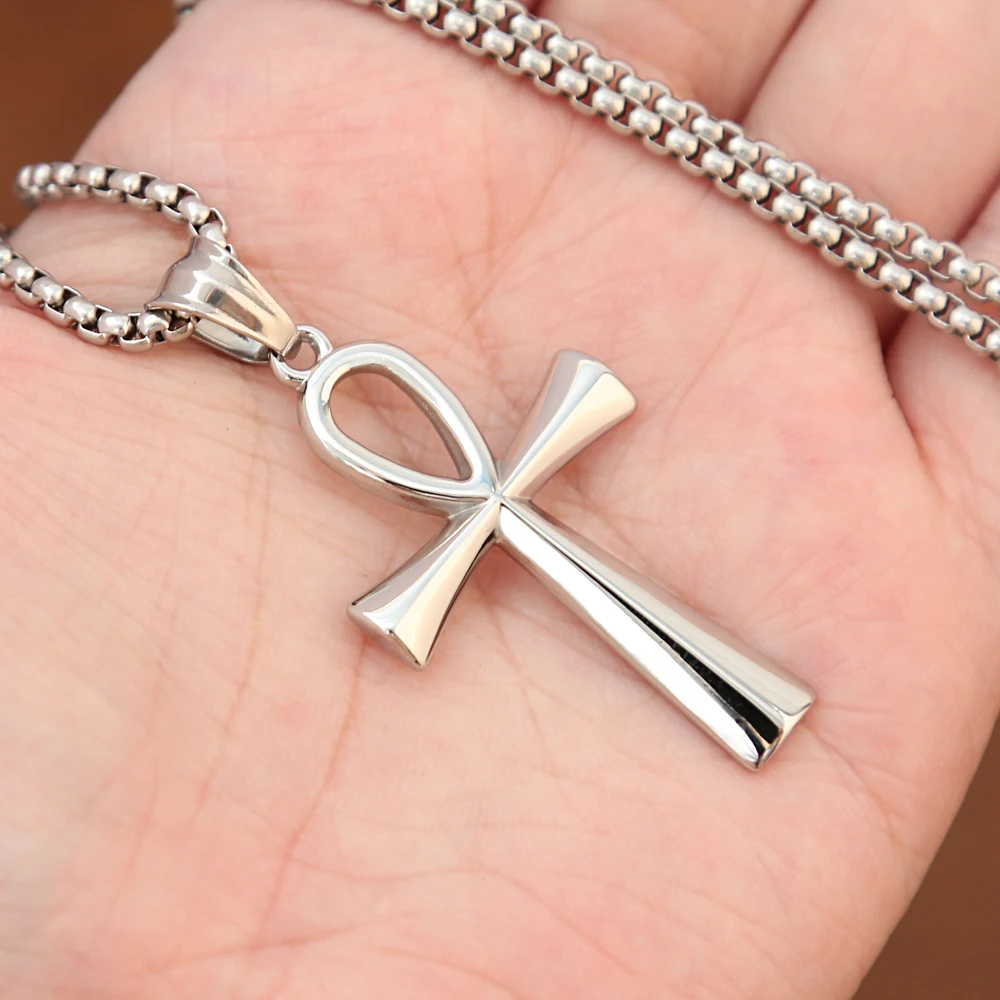 Fashion Vintage High Polish Stainless Steel Ankh Cross Pendant Necklaces for Men Women Classic Simple Jewelry Gift Accessories