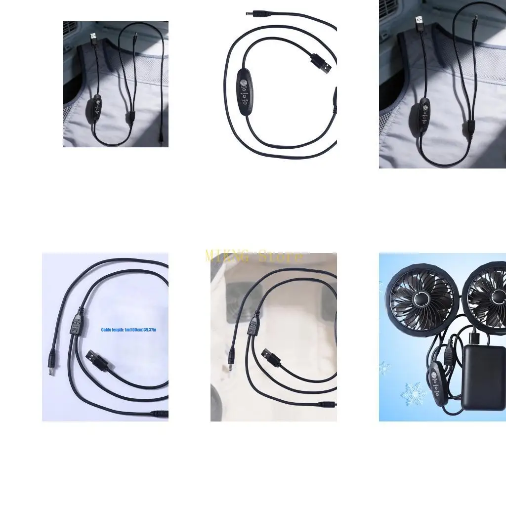 USB 5V Fan Cable for Cooling Wear, 3.8Mm Spare Power Cord with 3 Level Button for Outdoor Work, Daily Travel, and Regular Mobile