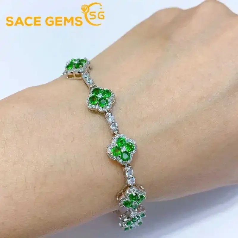 

SACE GEMS New Arrival 925 Sterling Silver Natural Diopside Gemstone Bracelrts for Women Engagement Cocktail Party Fine Jewelry