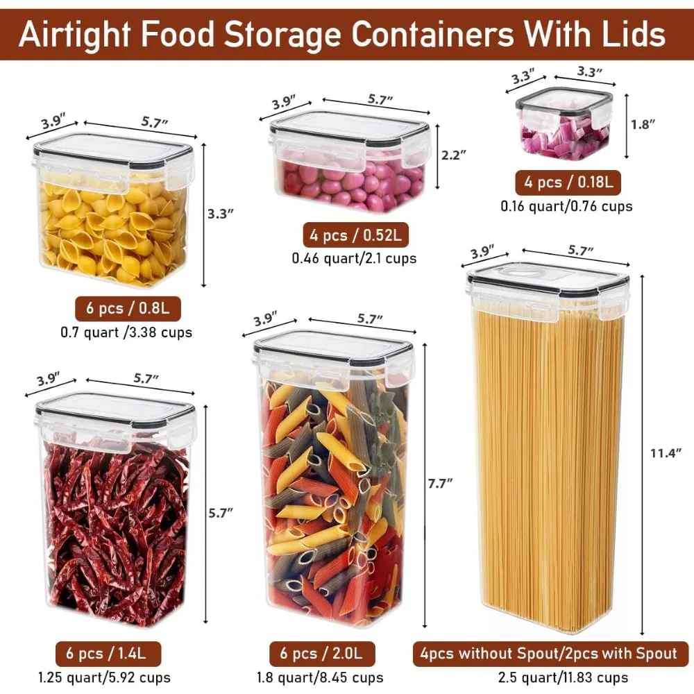 68 PCS Airtight Food Storage Containers With Lids BPA Free,2 Pack With Pouring Spout Cereal Containers Storage for Kitchen