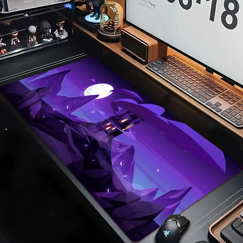 Large Gaming Mouse Pad Magical Fantasy Castle Night Moon Mountain Town XXL Non-Slip Rubber Keyboard Deskmat Office Table Mat