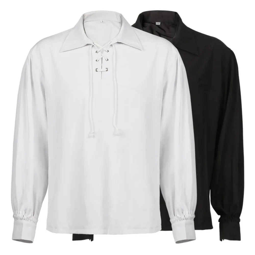 

New European and American Medieval Men's Retro Performance Costume - Lace-Up Puffed-Sleeve Pirate Shirt Top