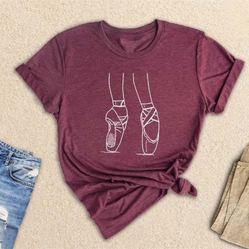 Ballet Dancer Commuter  All-match T-Shirt Pointe Shoes Crewneck Graphic Tee Fashion Loose Casual Style Tops Tee Shirt Short