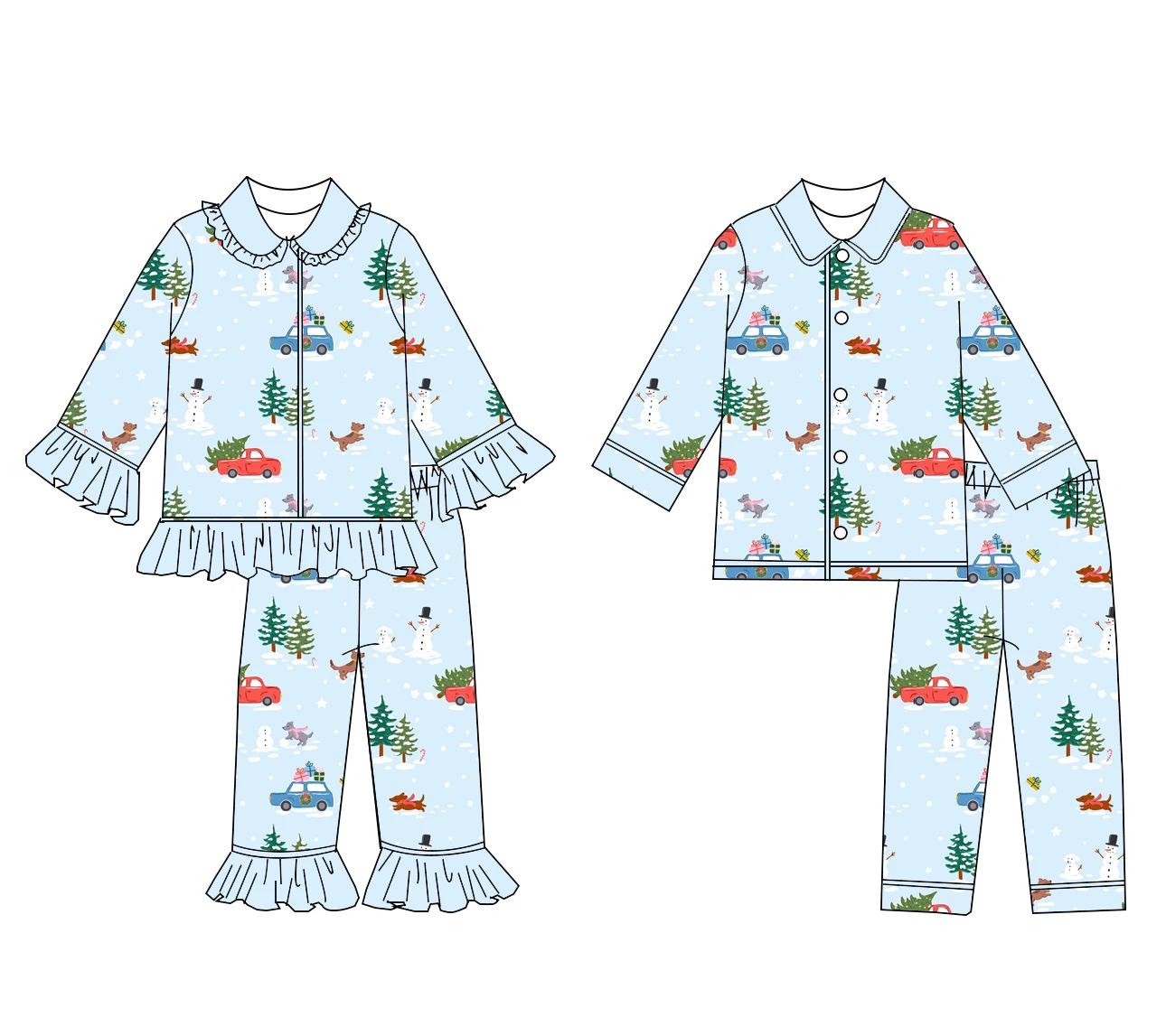

Рождественская елка, автомобиль и щенок с принтом синие манжеты, детские осенние брюки с длинными рукавами, бутиковый пижамный комплект