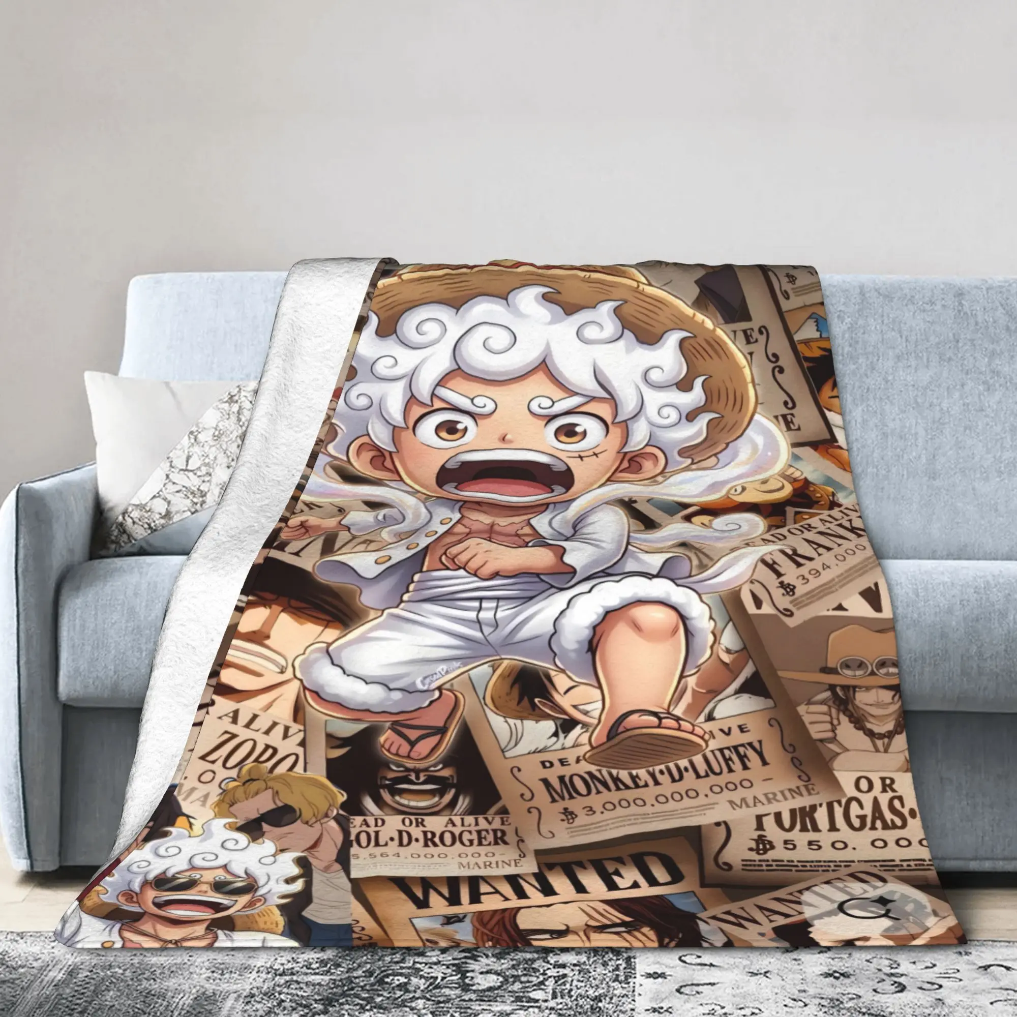 Anime one piece Luffy Gear Five Warm Blanket Girls Boys Plush Bedding Throws Couch Chair Flannel Bedspread Sofa Bed Cover