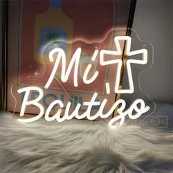 Mi Bautizo-LED Neon Sign Wall, USB Powered, Decoração fácil de pendurar para festas, Casa com acessórios, Sinal de iluminação