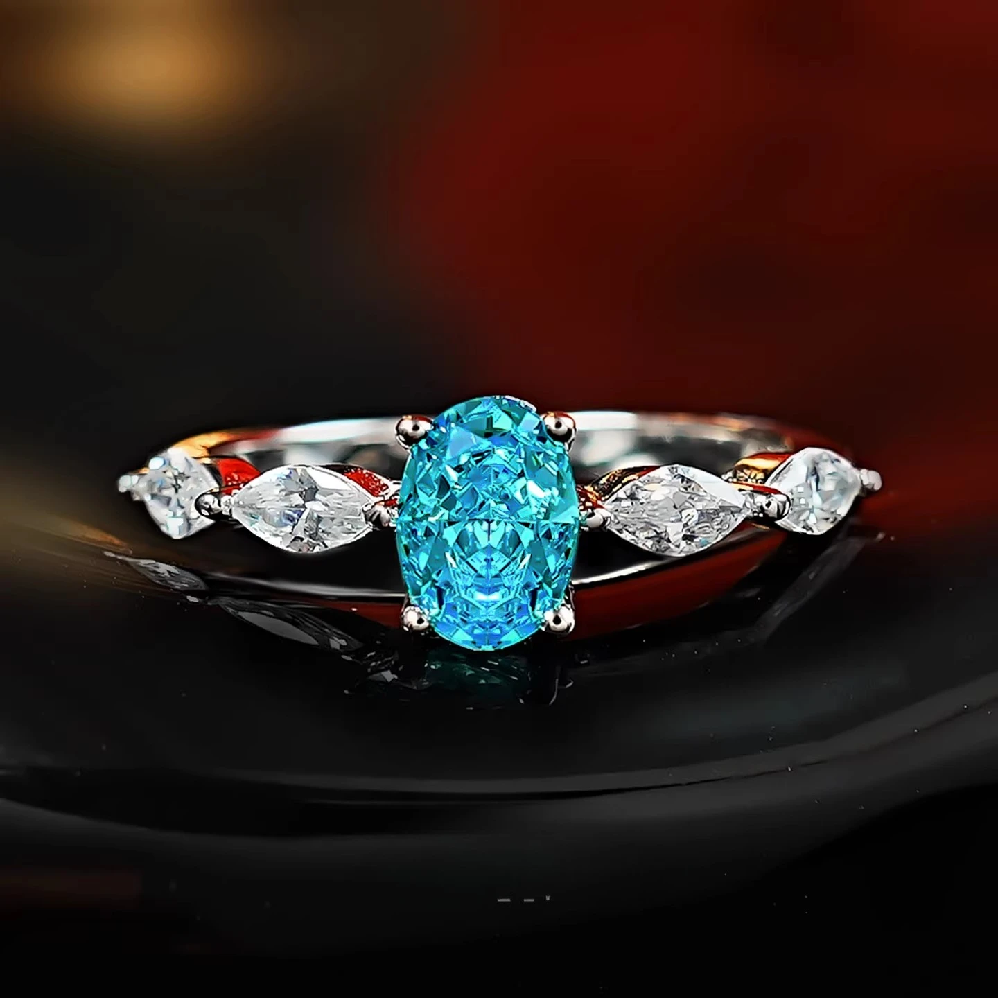 

925 silver ring set with 1 carat pigeon egg sea blue delicate women's jewelry for daily commuting