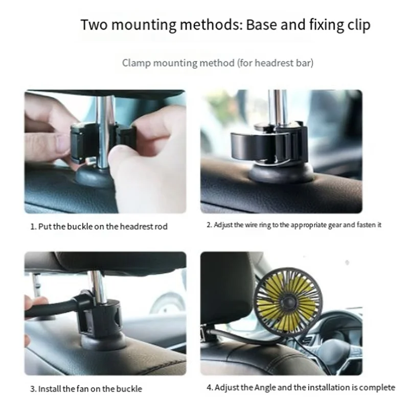 USB Car Fan for Backseat Car Cooling Fan, 3 Speeds Strong Wind 5V Fan with Adjustable Clip Electric Car Seat Fan