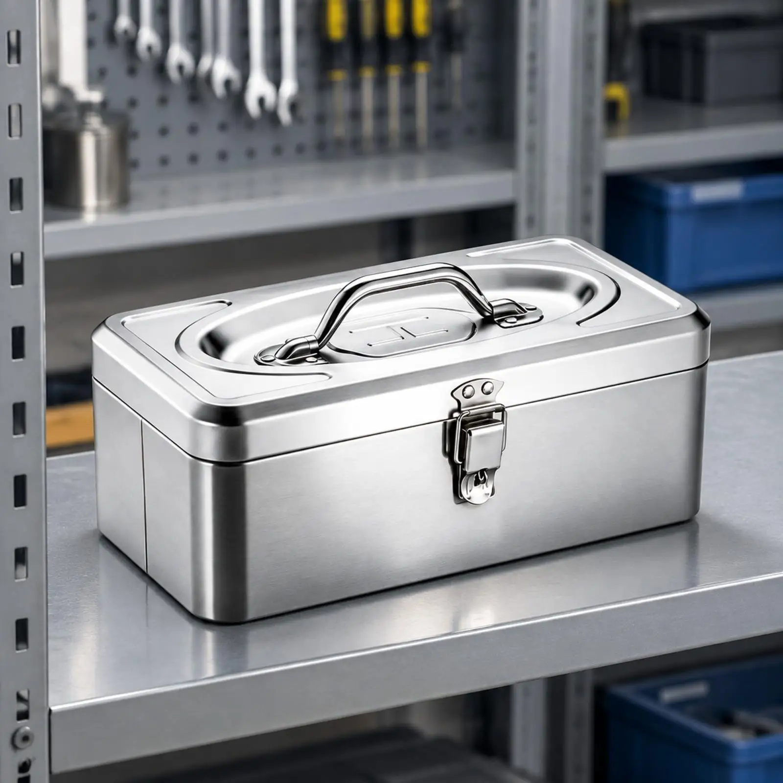 Toolbox with Handle Secure Empty Metal Tool Box Stainless Steel Toolbox Sturdy for Maintenance Work, Workshop