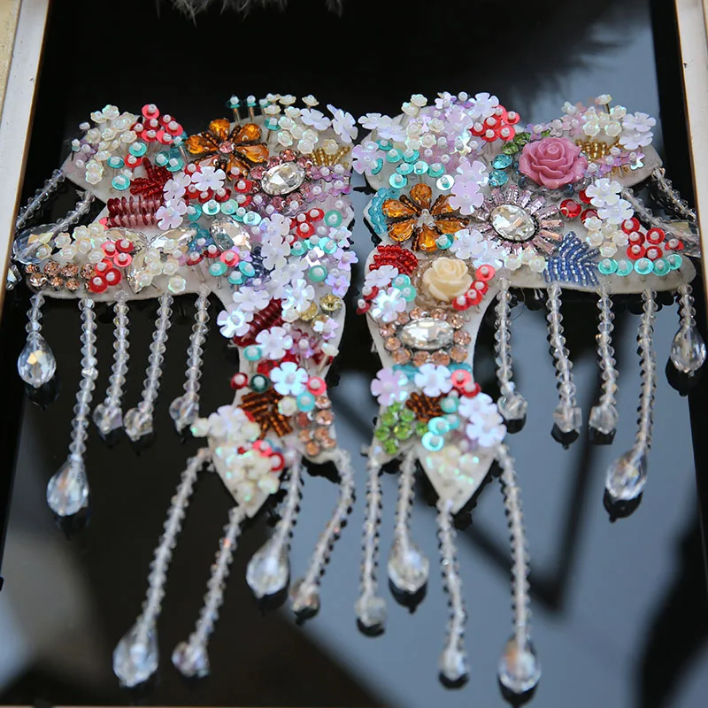 

2pc/set luxury Handmade rhinestone Patches for clothes DIY beaded appliques Embroidery sequins flower parches for clothing jeans