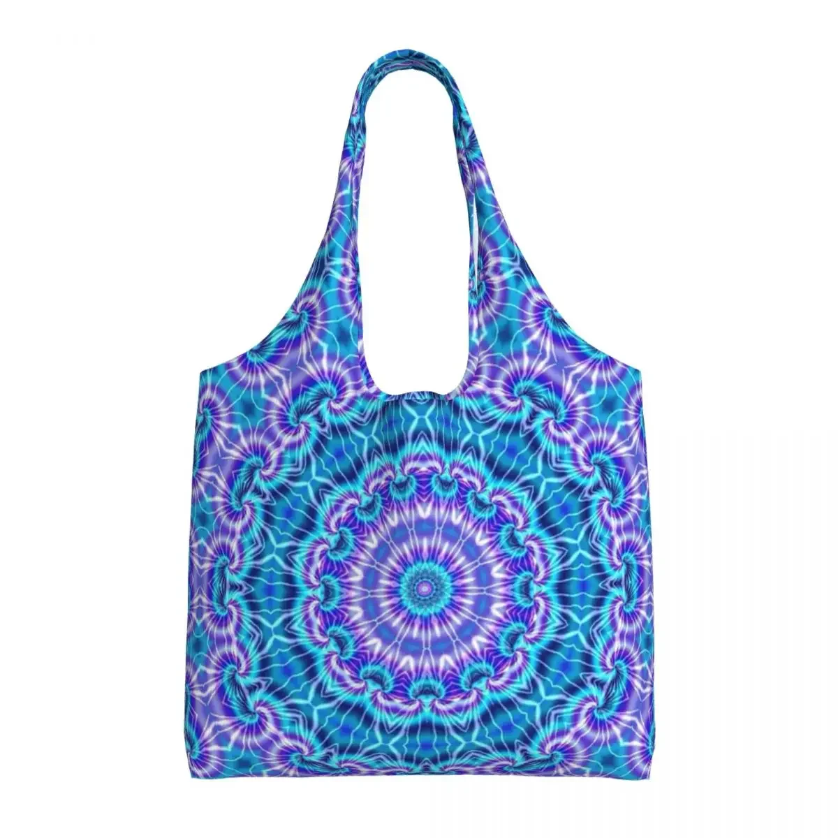 Custom Fashion Print Purple Circle Tie Dye Tote Shopping Bag Reusable Canvas Shopper Shoulder Traditional Dyeing Art Handbag