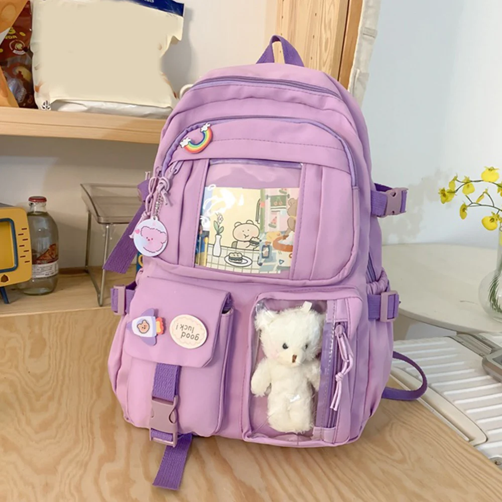 

Popular Pink Purple Color Laptop Backpack Girl Boy High School Bags Daily Travel Shoulder Bag Teenage Large Capacity College Bag
