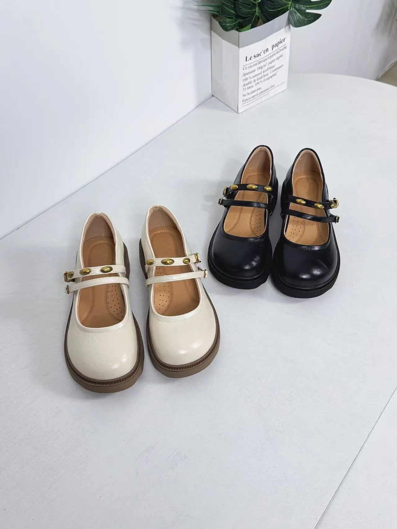 

Elevated College Style Ballet Mary Janes Thick Heel Casual Shoes Women's Candy Bean Spring Summer Low Cut Single Shoes