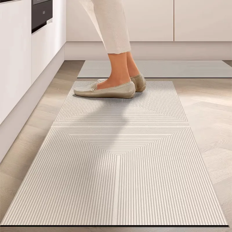 

Kitchen Mat Pvc Waterproof Vinyl Carpet Oil-proof Non-slip Floor Mats Home Decoration Simple Line Style Leather Rug Alfombras