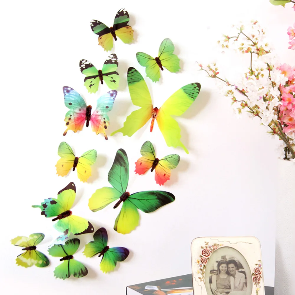 12pcs 3D Butterfly Wall Stickers Rainbow Home Decor Wall Fridge decoration stickers Party Wedding Display decoracion