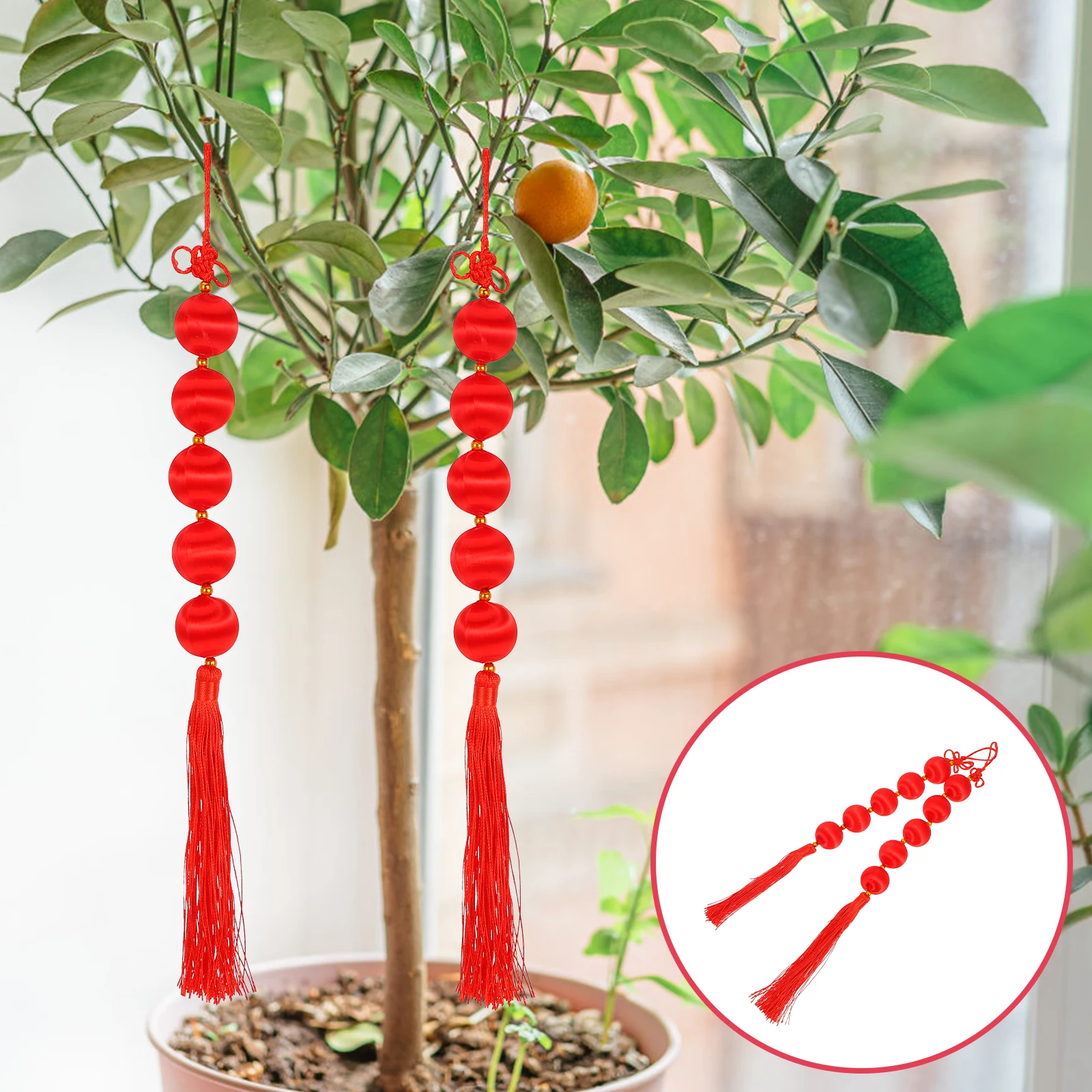 

2pcs Red Silk New Year Festival Decorations Lunar Spring With Tassel Compact Hanging Ornament For Home Party Decor Mini Lanterns