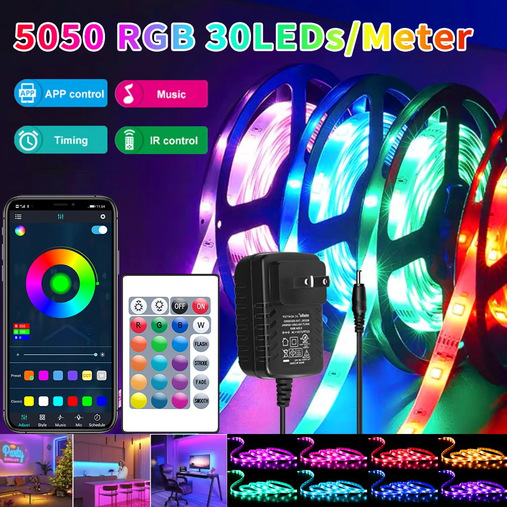 GreatWall 5050RGB LED Light Strip 30leds/M With 24Keys Remote Control LED Light Strip APP Controlled Suitable For Bedroom