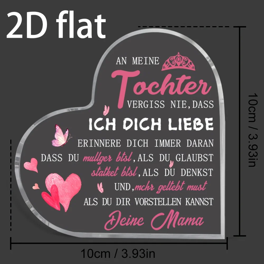 Retro German Heart Acrylic 2D Desktop Decor - No Electricity Needed, Sentimental Gift for Mom on Birthday Thanksgiving