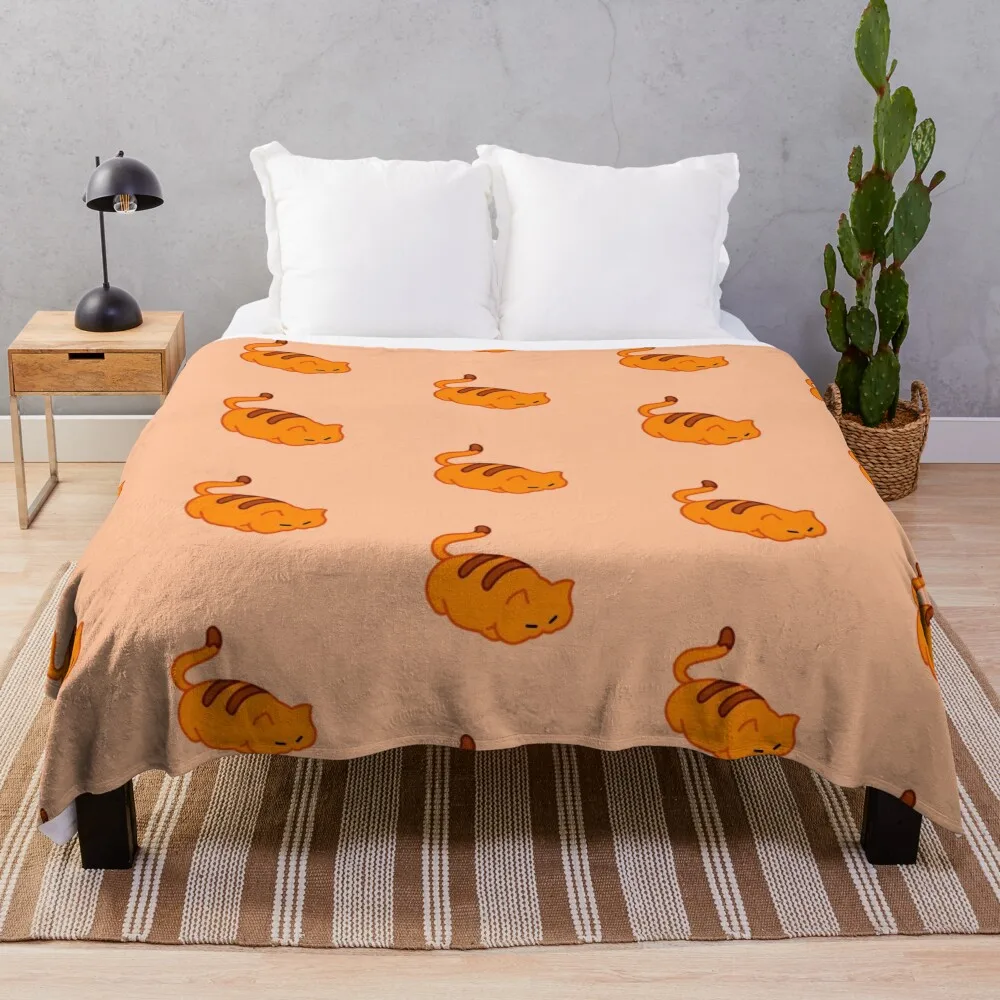 

Adorable Orange Cat Sleeping Throw Blanket Plush Decorative Beds Camping Bed linens Blankets