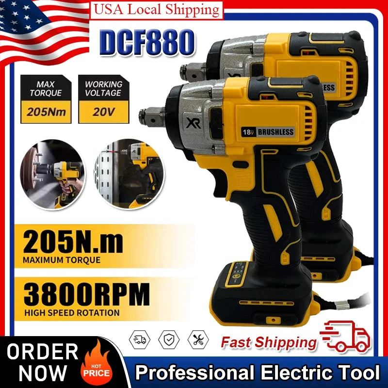 Fit Dewalt DCF880 3300RPM Brushless Impact Wrench High Torque Cordless Electric Wrench Tire Repair Tool Rechargeable Power Tools