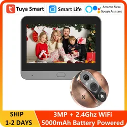 3MP Smart Tuya Door Peephole WiFi 2.4G 5000mAh Magic Eye Door Camera Infrared Alexa Google Video Intercom Wireless doorbell