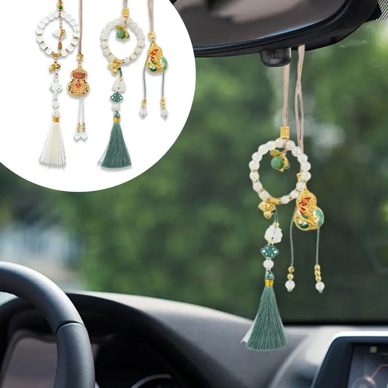 Gourd Car Mirror Hanger Good Luck Feng Shui Gourd Charm Pendant Auto Interior Accessories Car Rearview Mirror Decor For SUV RV