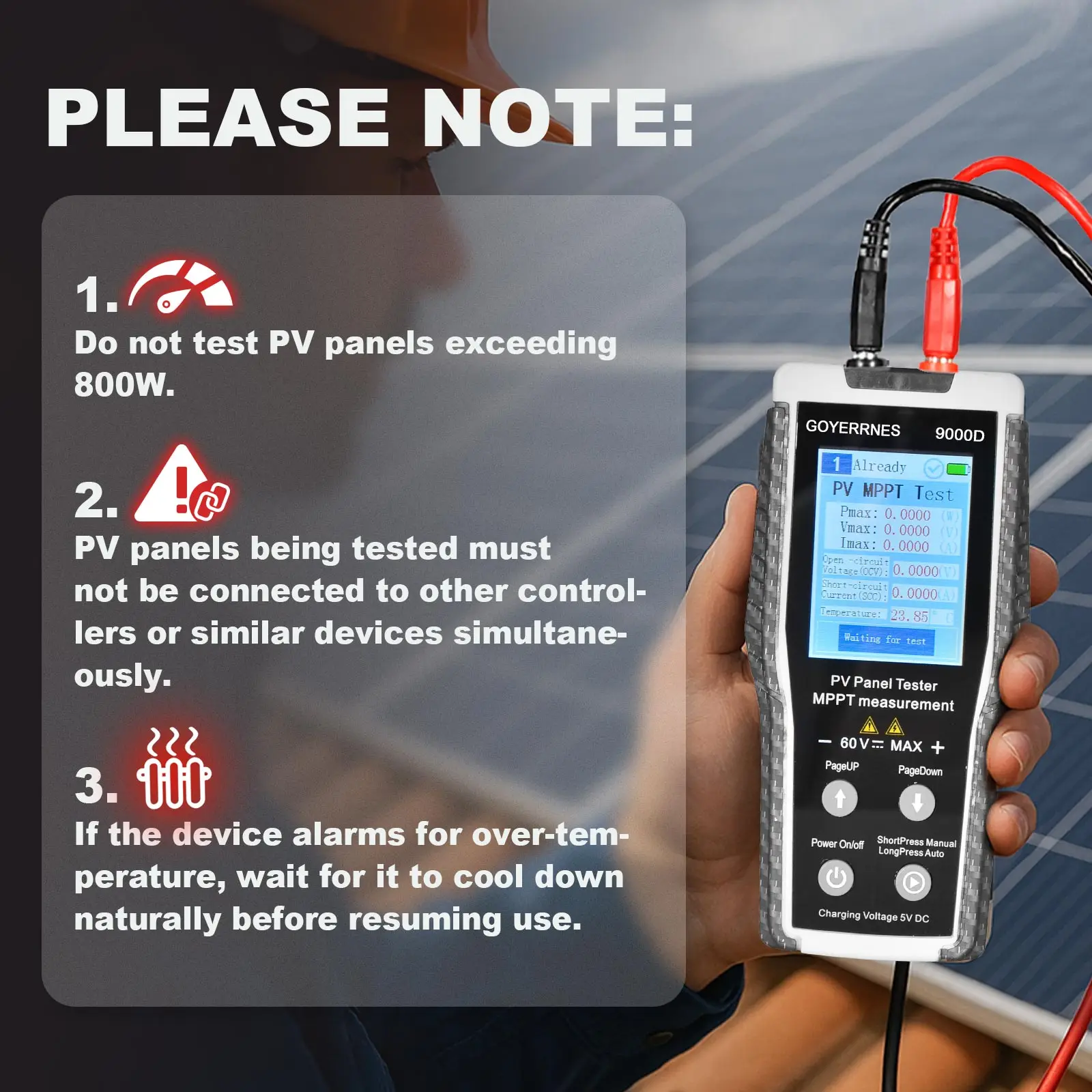 BTMETER Solar Panel Tester 800W, Solar Power Meter MPPT Photovoltaic Panel Multimeter with Voltage/Current/Temp Measurement