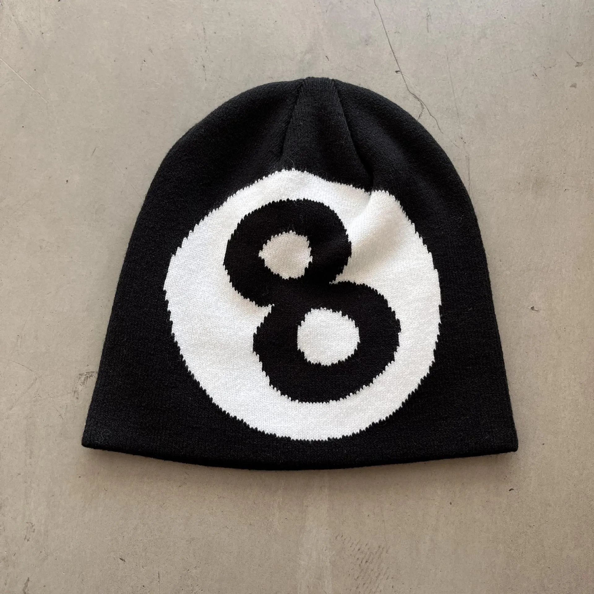 Black Number 8 Knit 2025 Winter Warm Caps Y2K Beanie Hats Hip-hop Soft Hat Brim Warm Knitted Cap for Men Women Girl Lady Man