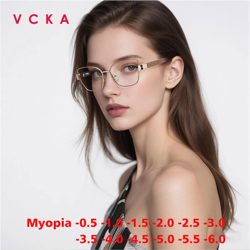 

VCKA маленькое лицо металлические женские очки для близорукости оправа модные универсальные анти-синий свет рецептурные деловые очки от -0,50 до -6,0