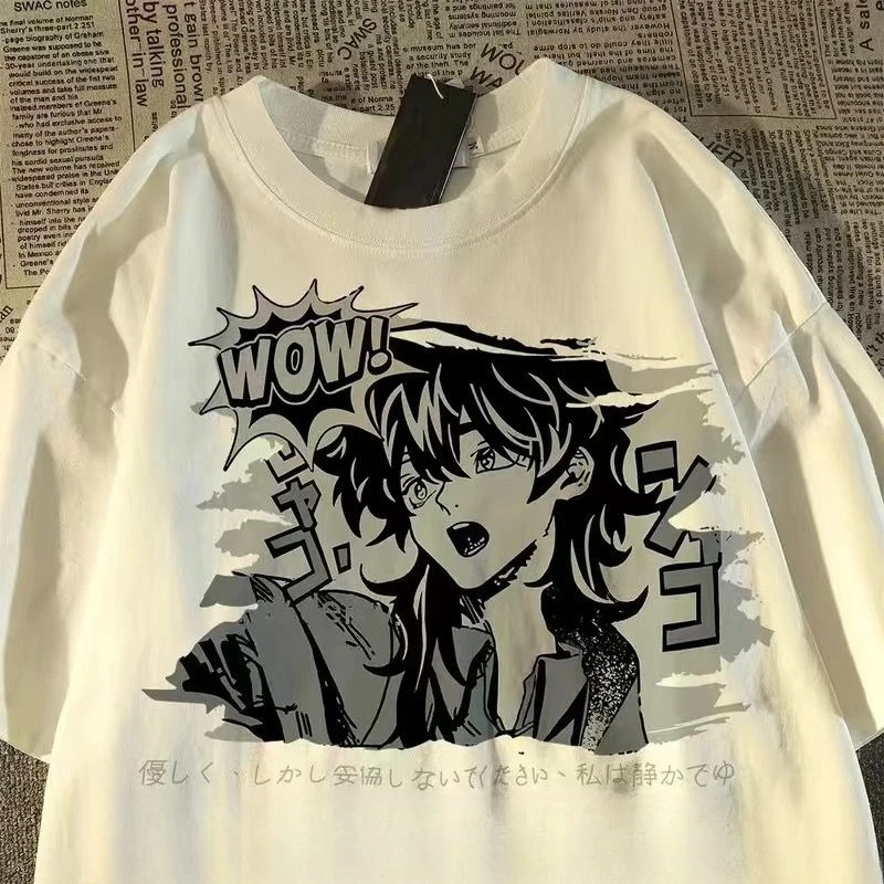 تي شيرت Harajuku Style قطن أمريكي عتيق فريد من نوعه بأكمام قصيرة - تي شيرت ياباني كبير الحجم للجنسين