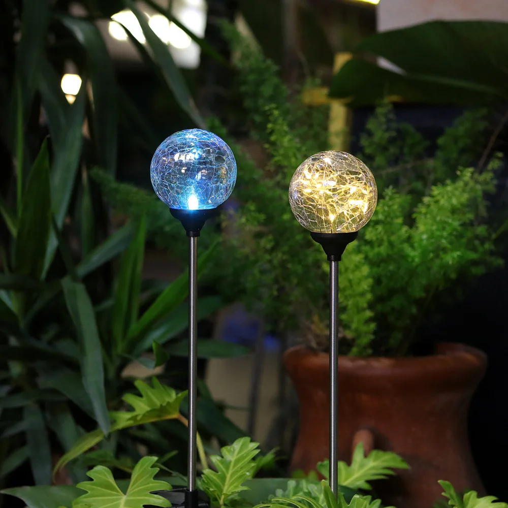 Solar crack lamp garden waterproof decorative glass ball ground insertion lamp outdoor solar crack ball ground insertion lamp