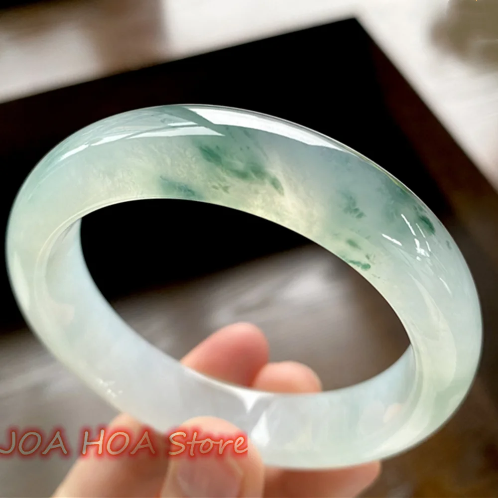 

New Myanmar A Natural Jadeite Bracelet High Ice Species Floating Flower Positive Women's Jade Bangle Full Handring Fine Jewelry