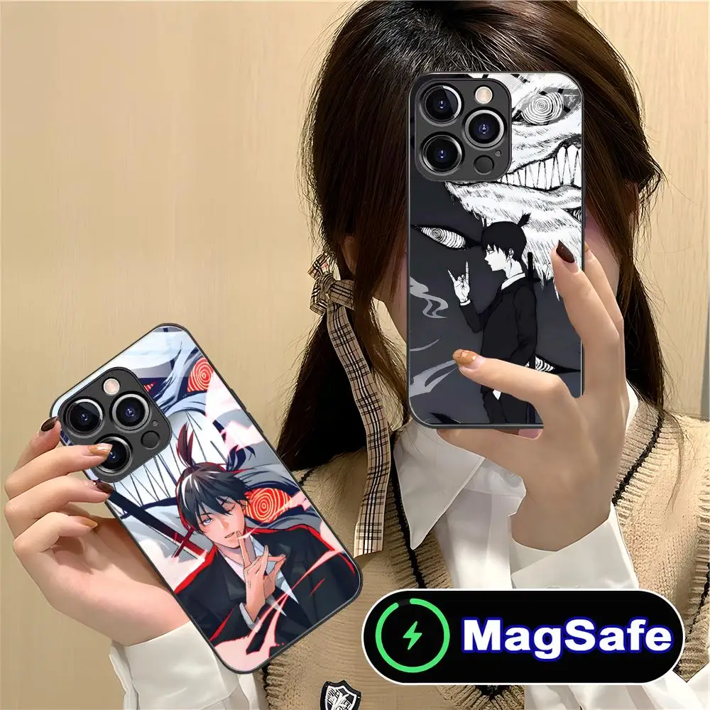 

Чехол для телефона Chainsaw Aki Hayakawa для iPhone 16, 15, 14, 13, 12, 11 Pro Max Plus Mini MagSafe, стеклянный цветной принт, красивые мобильные телефоны