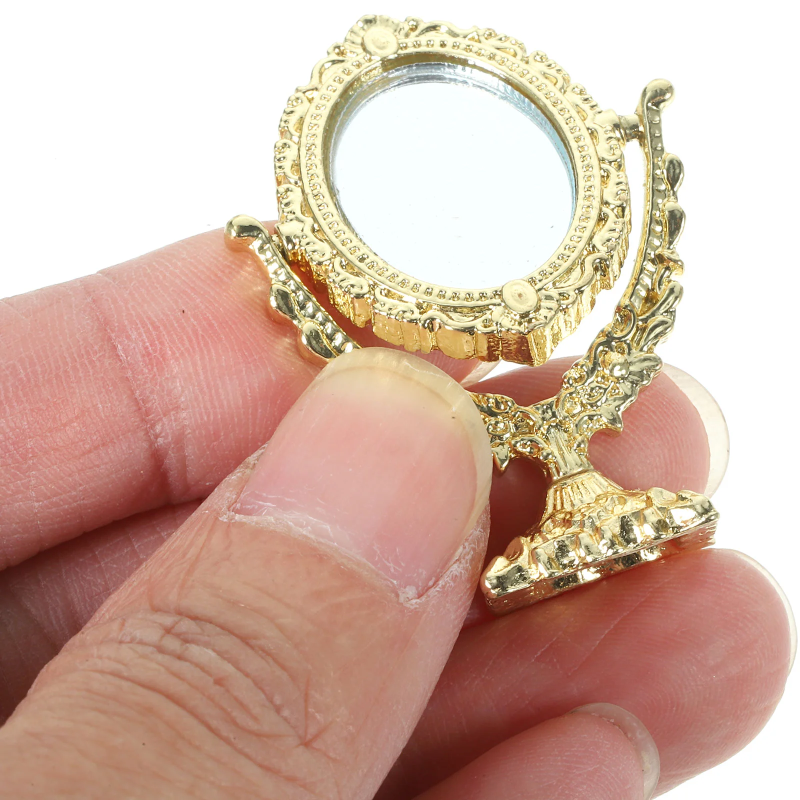 Dolls Dollhouse Mirror Vintage Ornaments Furniture Miniature Dressing Alloy Makeup Mirrors Models