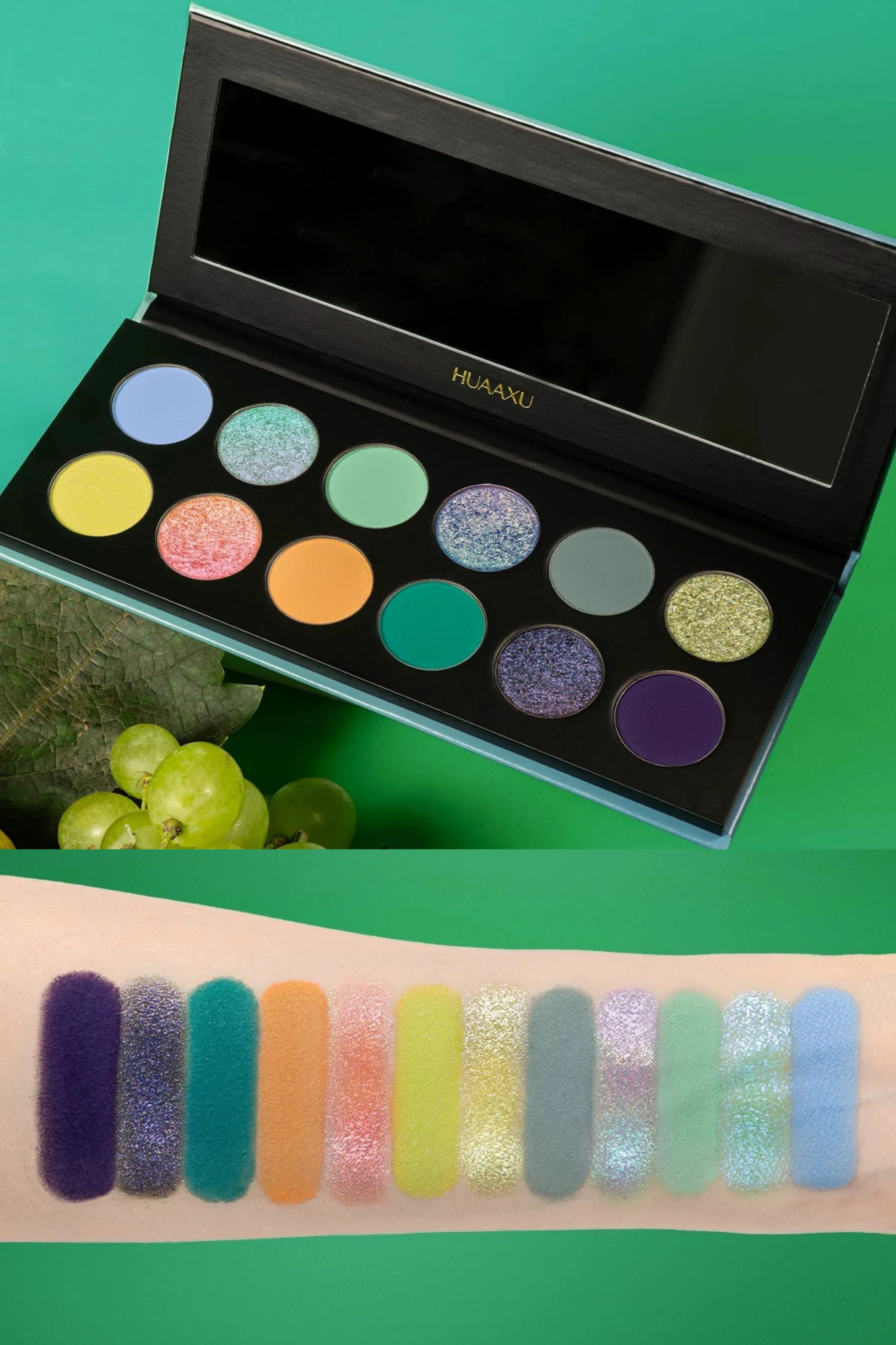 HUAAXU 12 12 لونًا غير لامعًا لؤلؤي الحرباء لوحة ظلال العيون أصفر وردي أزرق لوحة مكياج العيون