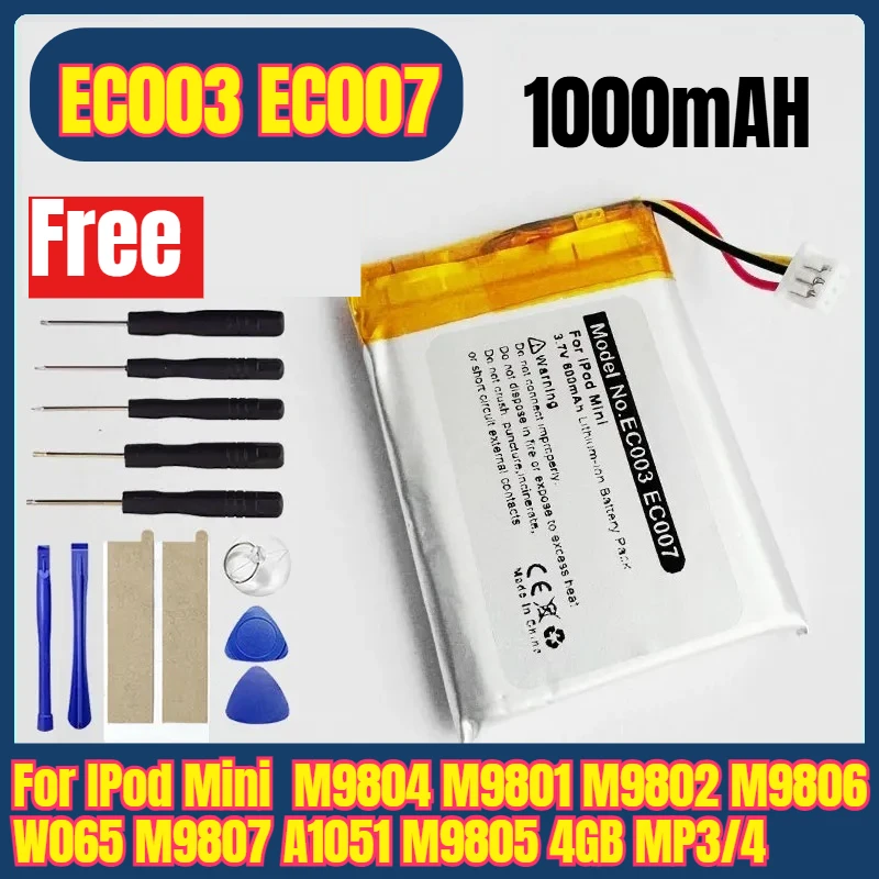 

New EC003 EC007 Battery for IPod Mini M9804 M9801 M9802 M9806 W065 M9807 A1051 M9805 4GB MP3/4 1st 2nd Gen + Free Tools