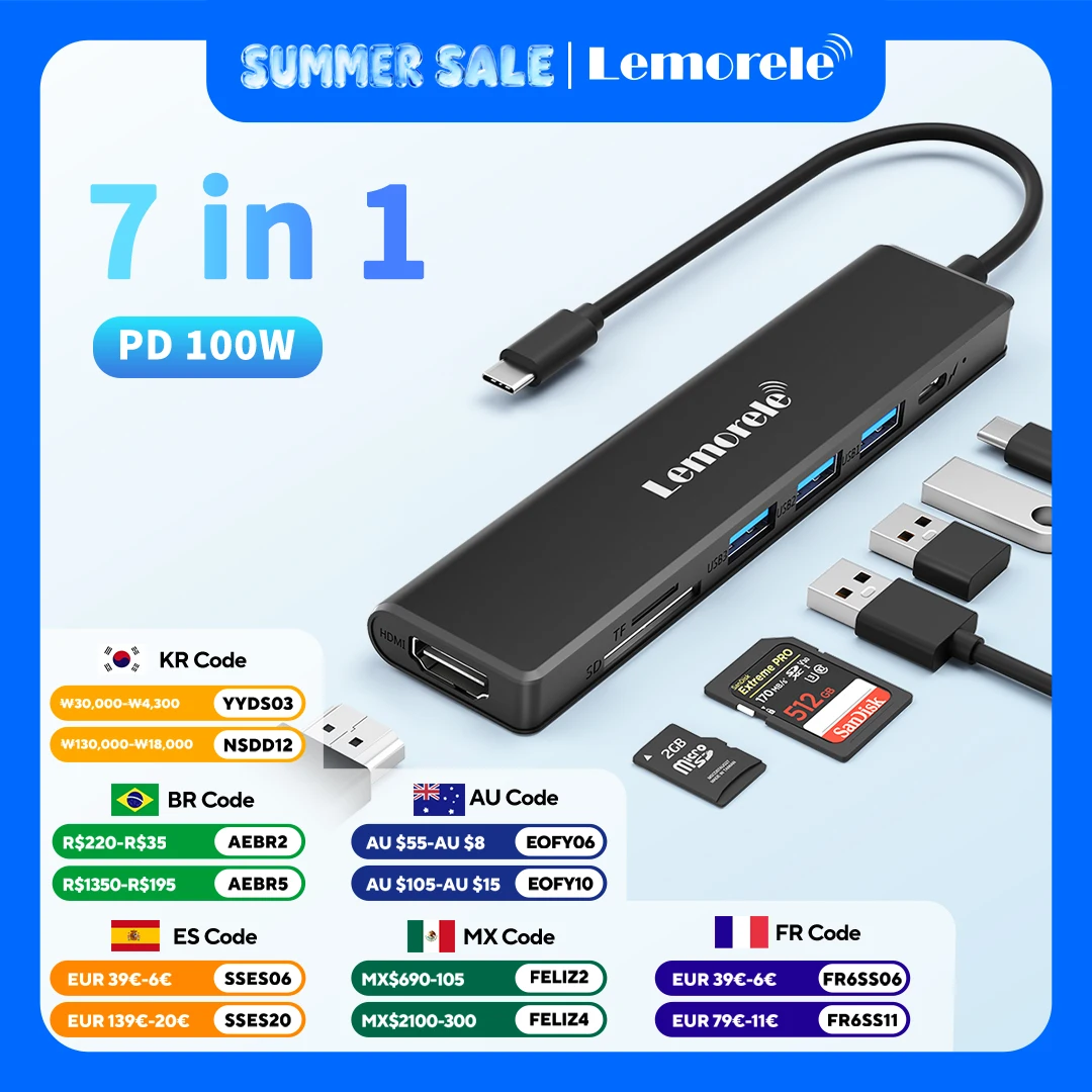 

Lemorele TC90 USB 3.0 Hub 5Gbps USB C to 4K HDMI adapter Type C faster charger Docking station for windows MacOS laptop Lenovo