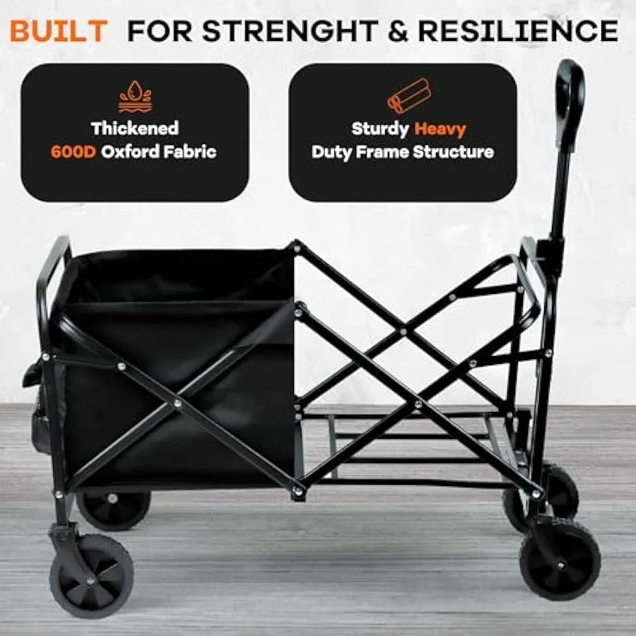 Befrima Heavy Duty Collapsible Wagon Cart - Multi-Functional Shopping and Camping Utility Cart with 4 Wheels Foldable Beach Car