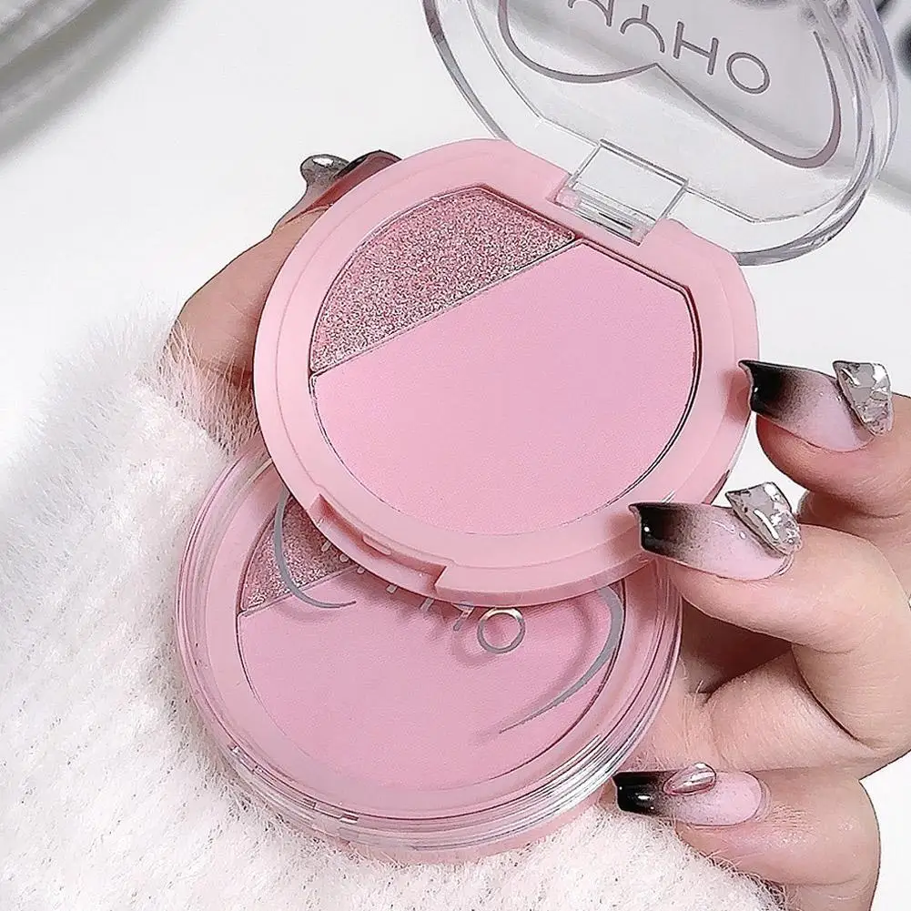 2-in-1-Multifunktions-Rouge-Highlighter-Palette, Aprikosenrosa, Wangentönung, Rouge-Puder, natürliches Gesichts-Make-up, mattierter Rouge-Schimmer, neu