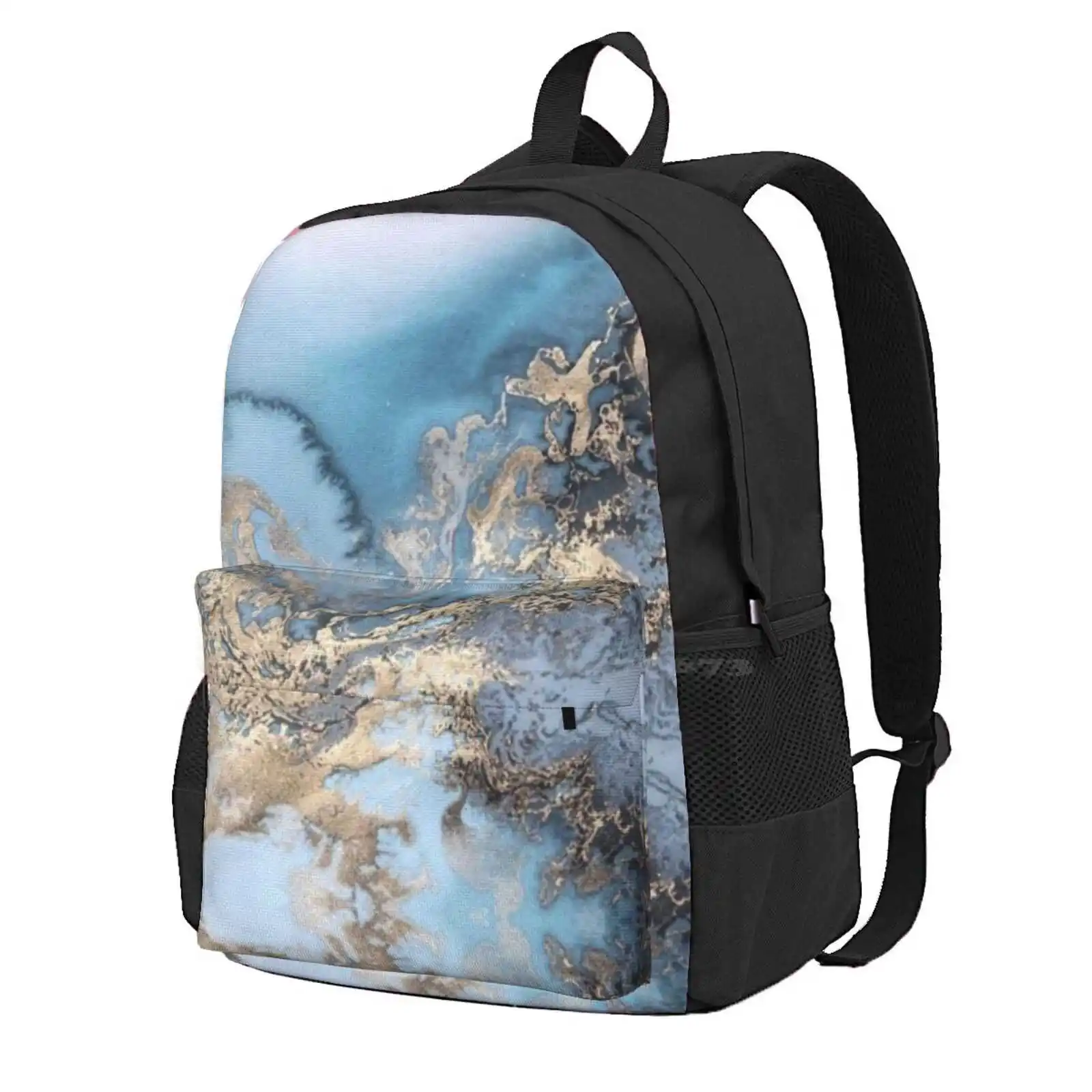 Blue And Gold Marble Hot Sale Schoolbag Backpack Fashion Bags Blue Marble Trending Gold Trending Marble Black And White Cute