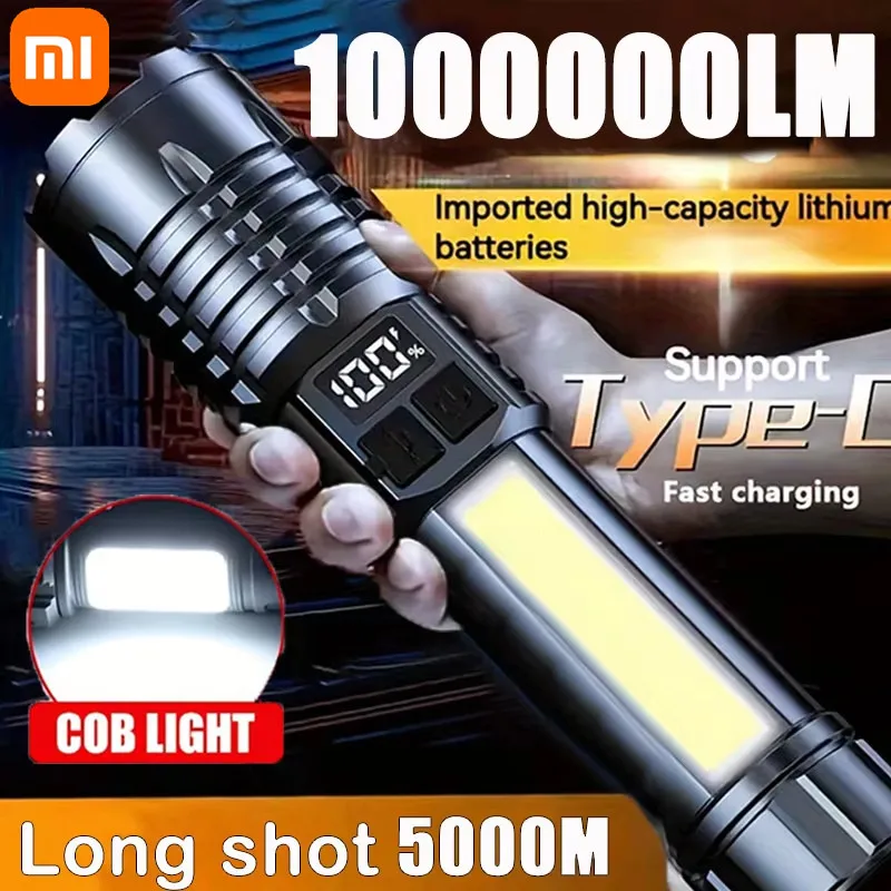 Xiaomi High Power Rechargeable Led Flashlight Very Strong With Side Light Torch Portable Emergency Lighting For Camping Hiking