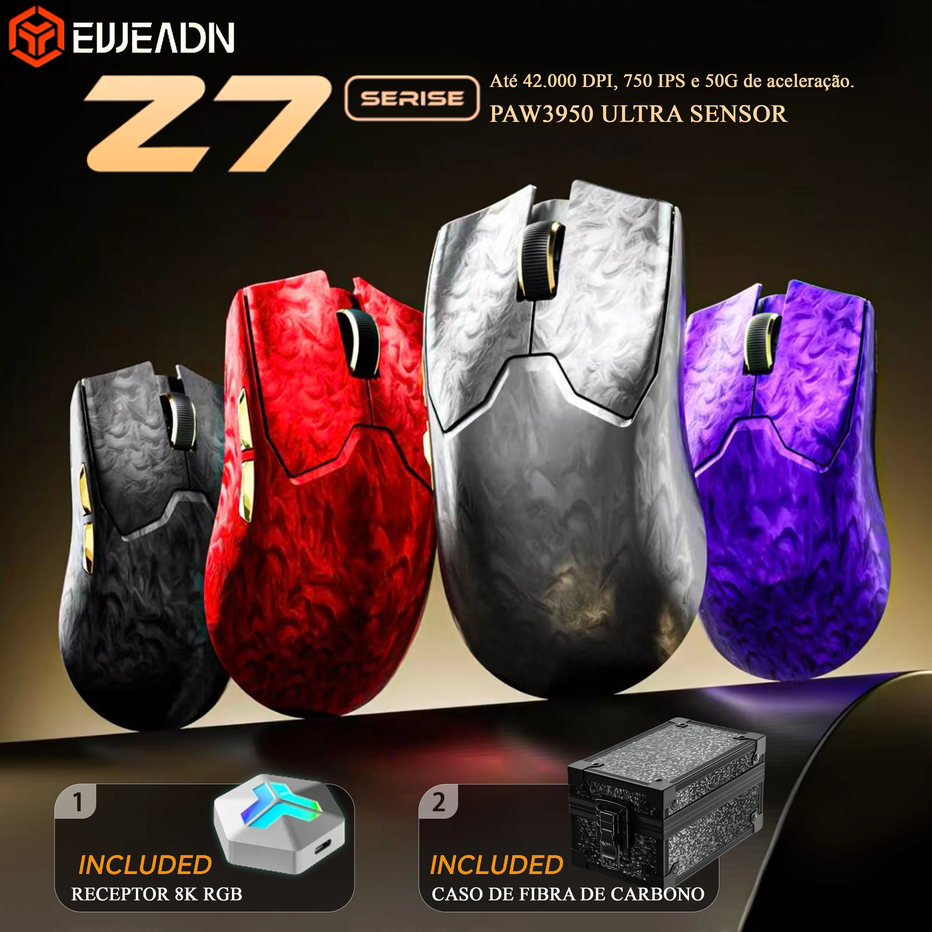 EWEADN Z7 Carbon Fiber Wireless Gaming Mouse PAW3950 Dual 8k Lightweight Ergonomic Esports Mouse for Gamer