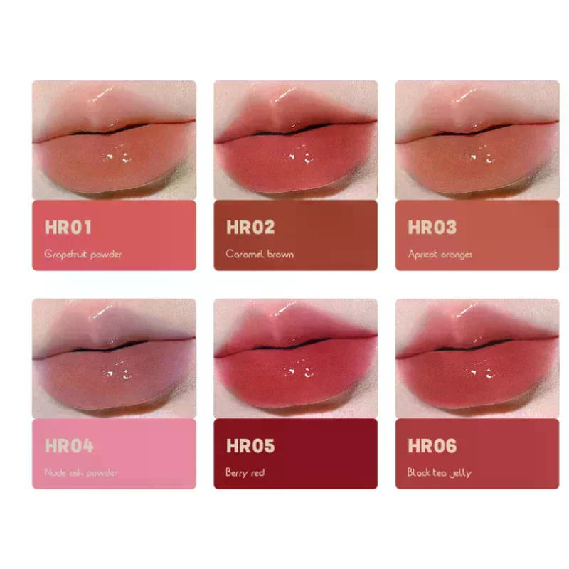 HERORANGE 防水ミラーゼリーリップグレイズ 6色 ウォーターライトリップグロス 長持ちメイクアップコスメ