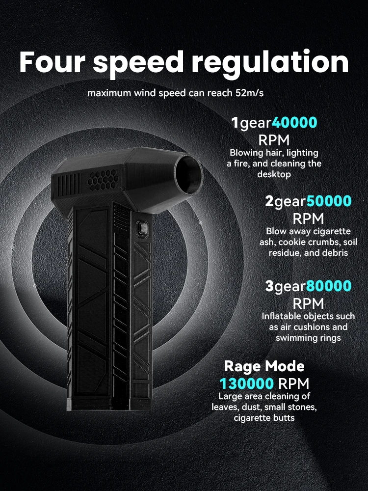 Imagem -04 - Mini Turbo Jet Fan para Carro Espanador de ar Elétrico Velocidade do Vento Ajustável Ferramenta de Limpeza do Computador Gear 130000rpm 52 m s 120w