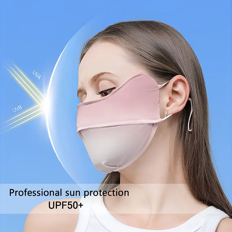 Summer Gradient Blusher Sunscreen Face Mask Women Eye Protection Anti-UV Cool Feeling Bandana Driving Outdoor Sport Mask Scarf