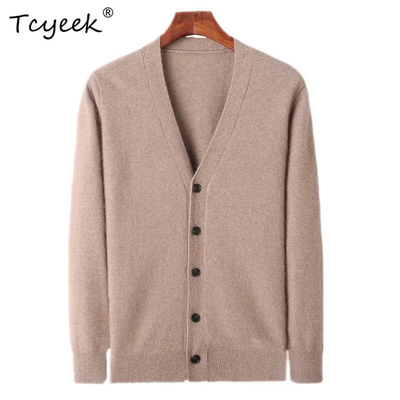 

Tcyeek Autumn Winter Cardigan Men's V-Neck Top Mink Cashmere Knitted Sweater Casual Loose Long Sleeve Shirt Jacket C48053JM